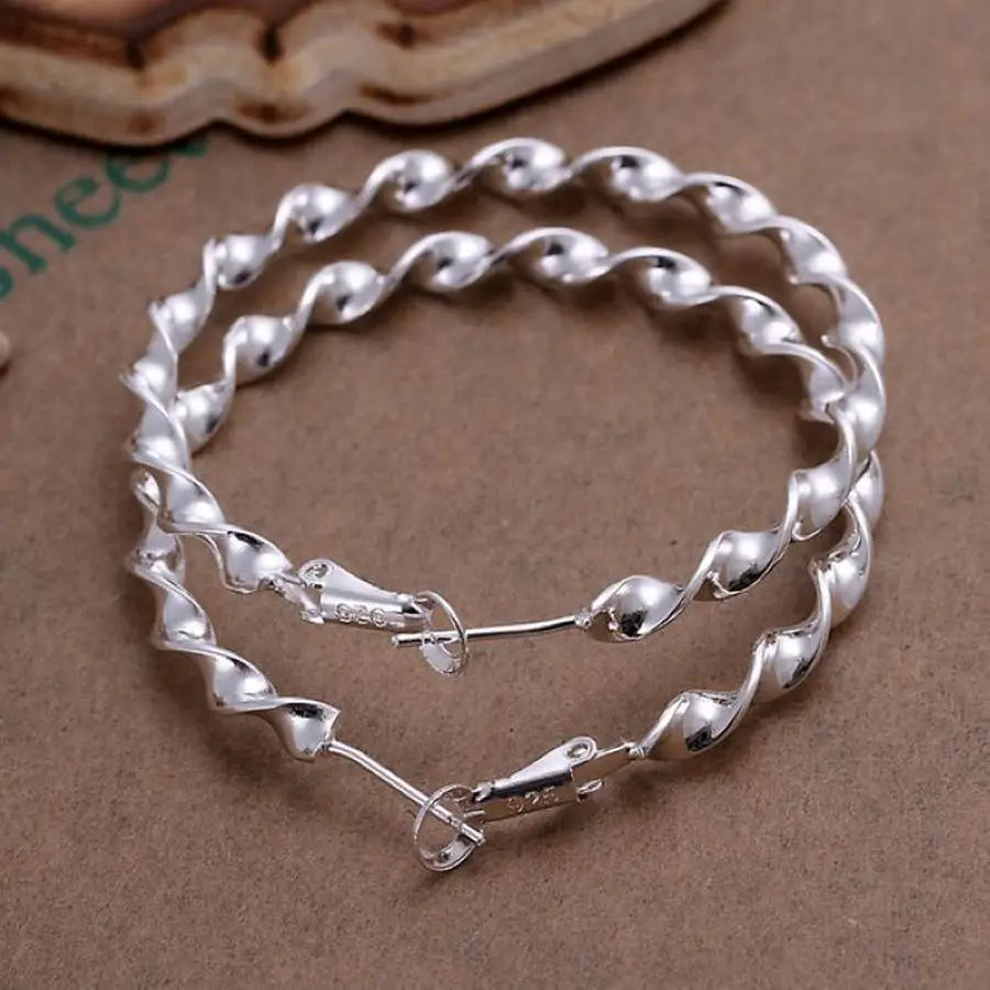 Twisted Rope Design Sterling Silver Hoop Earrings - Elegant Fashion Jewelry