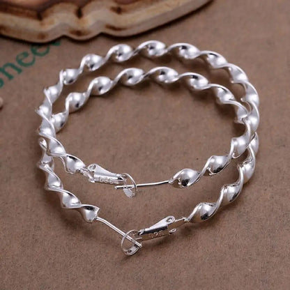 Twisted Rope Design Sterling Silver Hoop Earrings - Elegant Fashion Jewelry