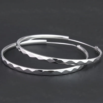 Kaleidoscope Texture Sterling Silver Hoop Earrings - Intricate Embossed Detail
