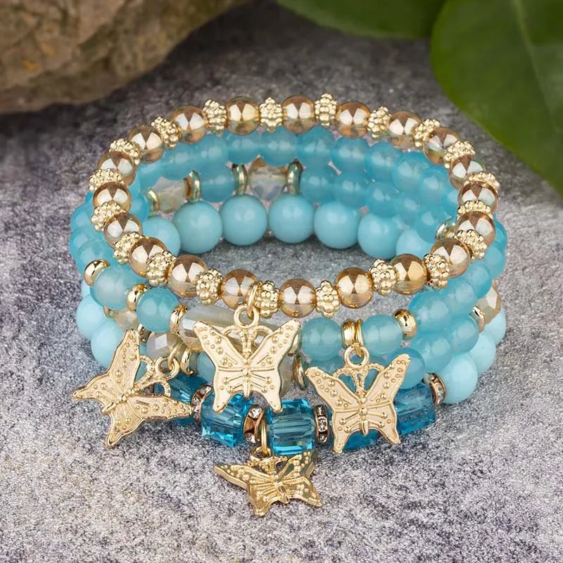 Charming Butterfly Beaded Bracelet Set - Trendy Stackable Jewelry for Women