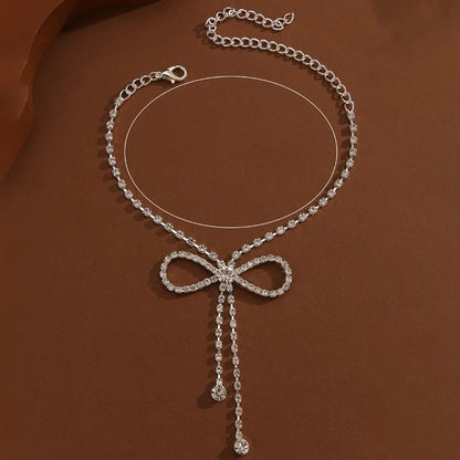 Sparkling Ribbon Tassel Anklet - Elegant Cubic Zirconia Jewelry for Women