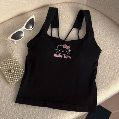 Hello Kitty Y2K Crop Top with Built-In Bra - Cute & Comfy Activewear for Women"