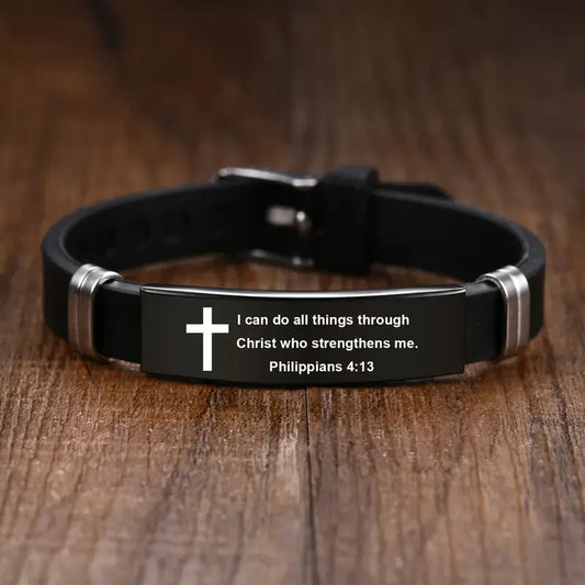 Inspirational Scripture Bracelet - Unisex Stainless Steel & Silicone Faith Jewelry