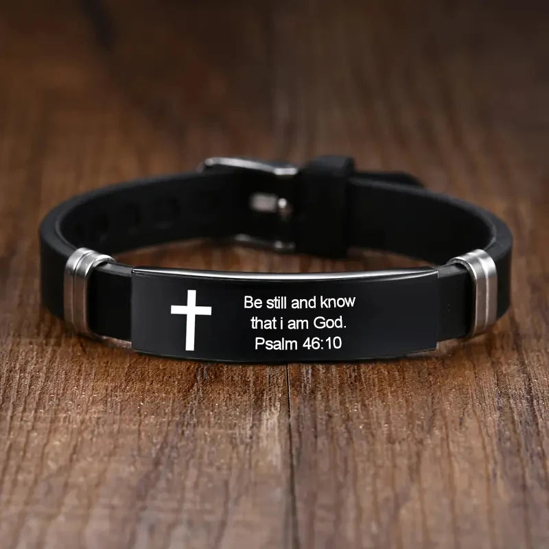 Inspirational Scripture Bracelet - Unisex Stainless Steel & Silicone Faith Jewelry