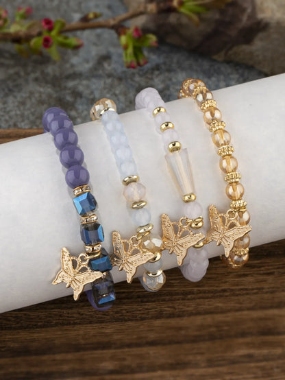 Charming Butterfly Beaded Bracelet Set - Trendy Stackable Jewelry for Women