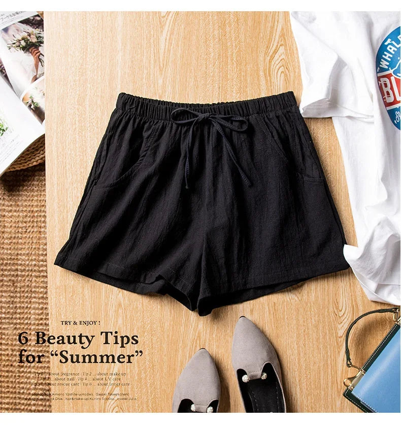 Breathable Linen Casual Shorts - High-Waisted Lounge Wear for Women