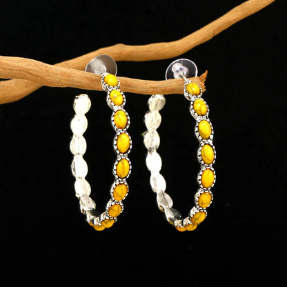 Western Bohemian C-Shaped Hoop Earrings - Vintage-Inspired Simulated Turquoise Jewelry