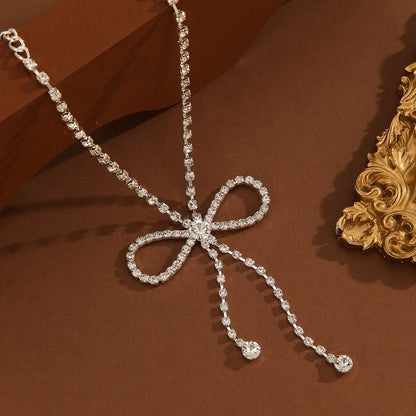 Sparkling Ribbon Tassel Anklet - Elegant Cubic Zirconia Jewelry for Women