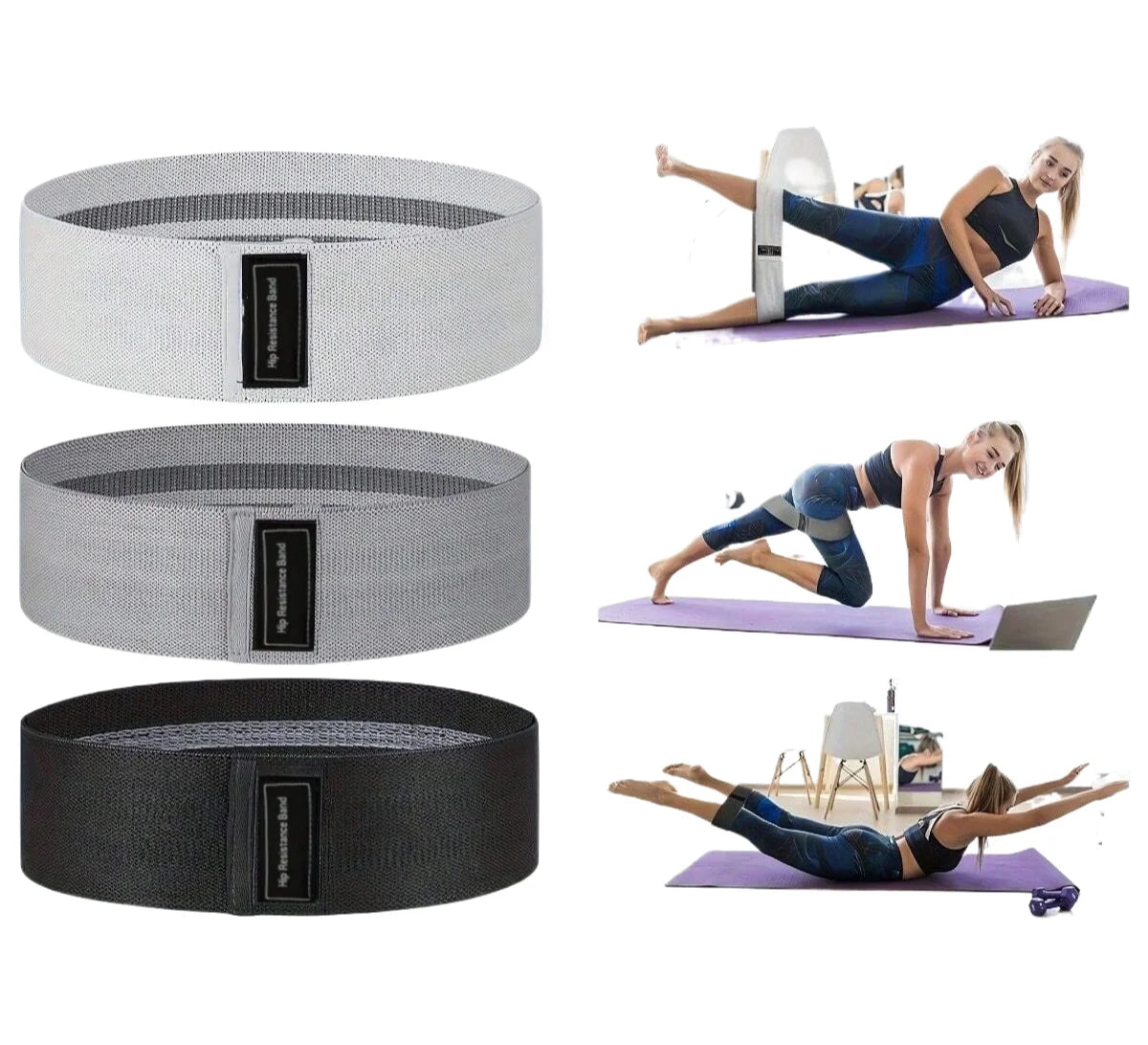 Basic Fabric Resistance Bands Set - 3-Pack with Heavy, Medium, and Light Tension