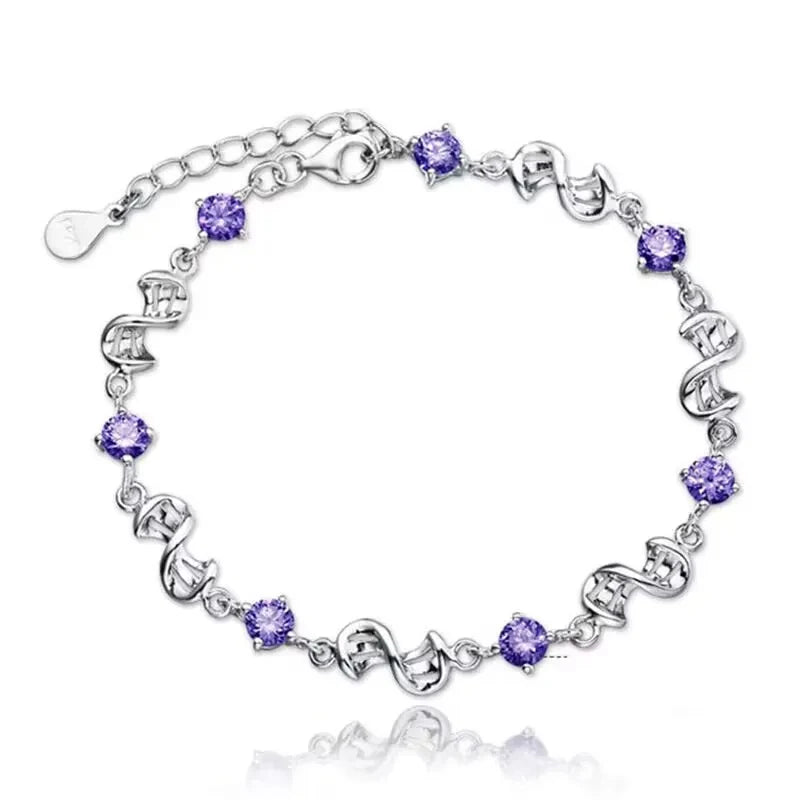 Sparkling Clover Bracelet - 925 Sterling Silver with Purple Crystal Accent