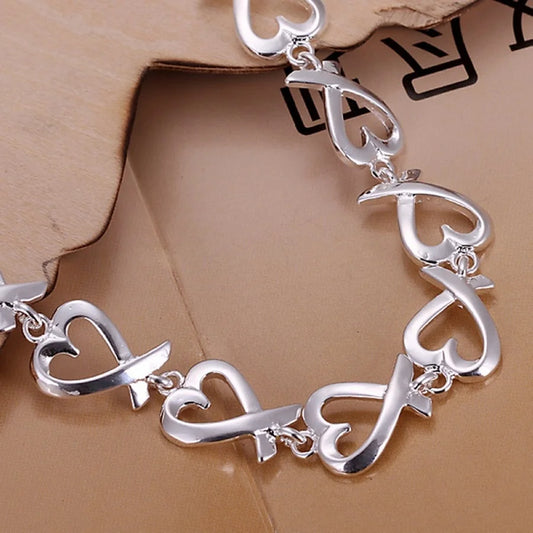 Charming Heart Link Bracelet - 925 Sterling Silver Fashion Jewelry for Women