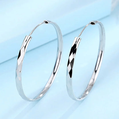 Kaleidoscope Texture Sterling Silver Hoop Earrings - Intricate Embossed Detail
