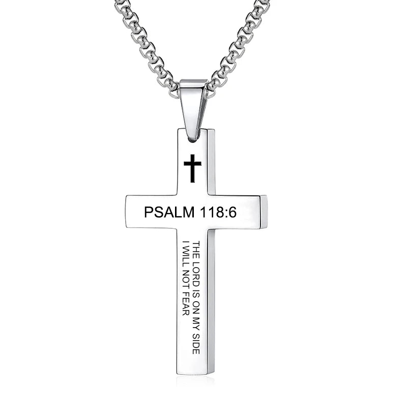 Christian Bible Verse Cross Pendant Necklace - Stainless Steel Scripture Jewelry