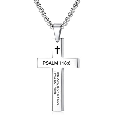 Christian Bible Verse Cross Pendant Necklace - Stainless Steel Scripture Jewelry