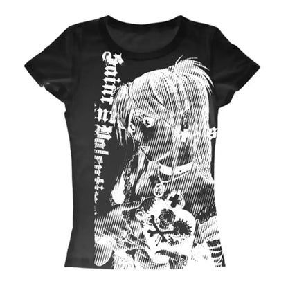 Anime-Inspired Vintage Crop T-Shirt - Y2K Aesthetic Streetwear for Women