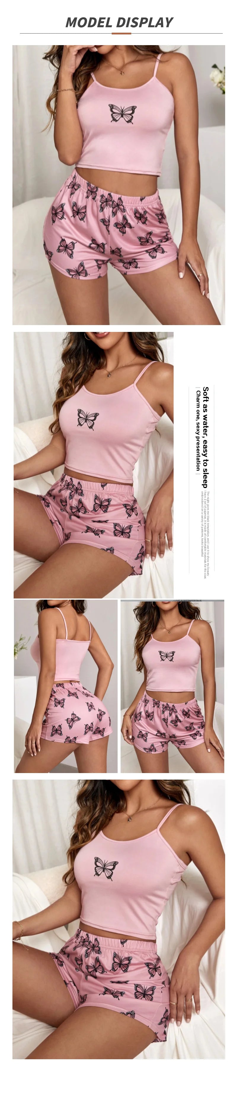 Butterfly Print Cami Pajama Set - Stylish and Comfy Sleepwear for Women