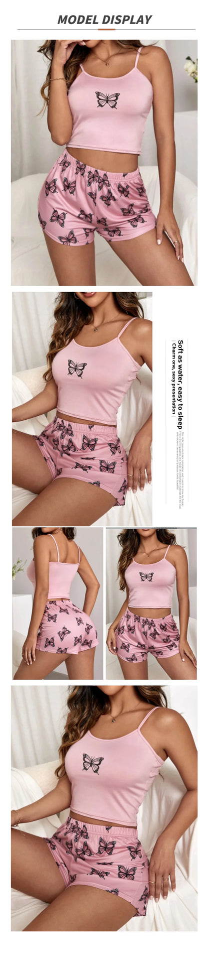 Butterfly Print Cami Pajama Set - Stylish and Comfy Sleepwear for Women