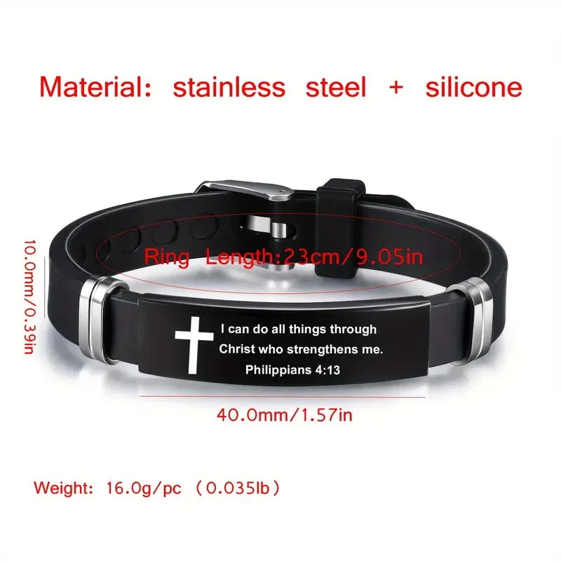Inspirational Scripture Bracelet - Unisex Stainless Steel & Silicone Faith Jewelry
