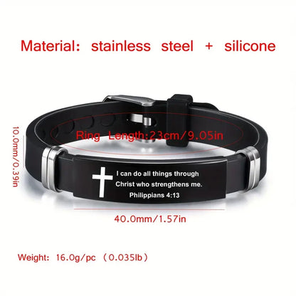 Inspirational Scripture Bracelet - Unisex Stainless Steel & Silicone Faith Jewelry