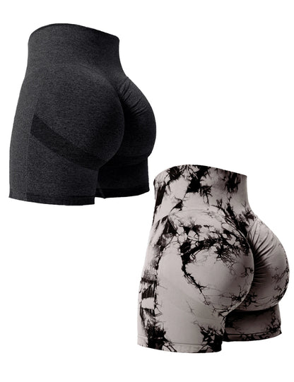 High-Waisted Tie-Dye Gym Shorts - Butt Lift & Comfort Stretch for Women