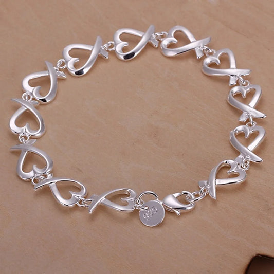 Charming Heart Link Bracelet - 925 Sterling Silver Fashion Jewelry for Women