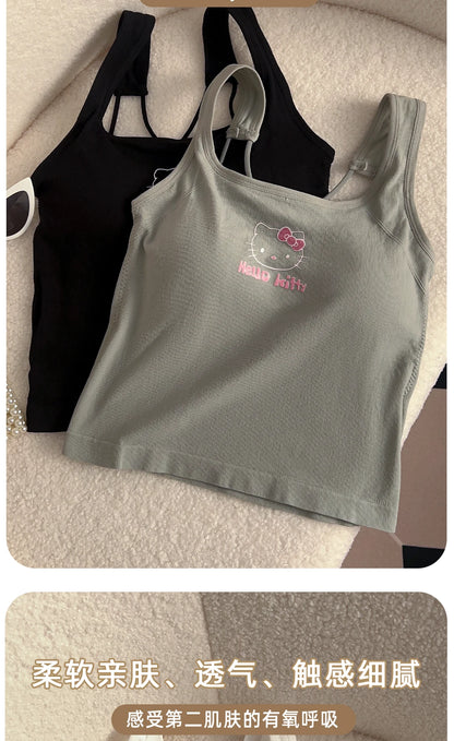 Hello Kitty Y2K Crop Top with Built-In Bra - Cute & Comfy Activewear for Women"