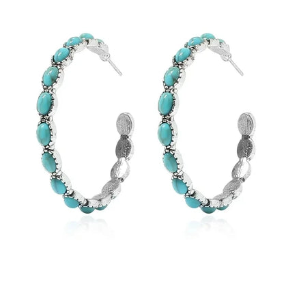 Western Bohemian C-Shaped Hoop Earrings - Vintage-Inspired Simulated Turquoise Jewelry