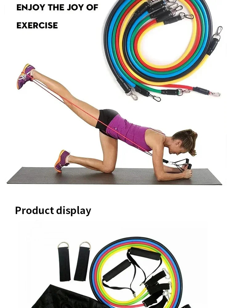 Ultimate 11-Piece Resistance Band Set - Versatile Fitness Training Kit with Handles, Door Anchor, and Carry Bag