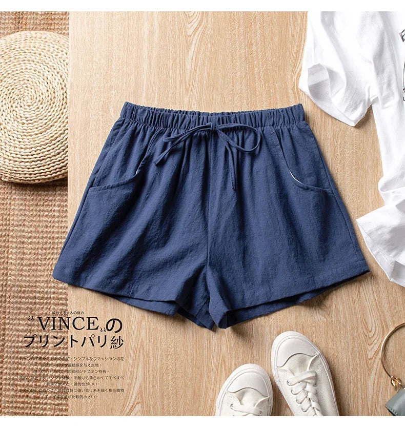 Breathable Linen Casual Shorts - High-Waisted Lounge Wear for Women