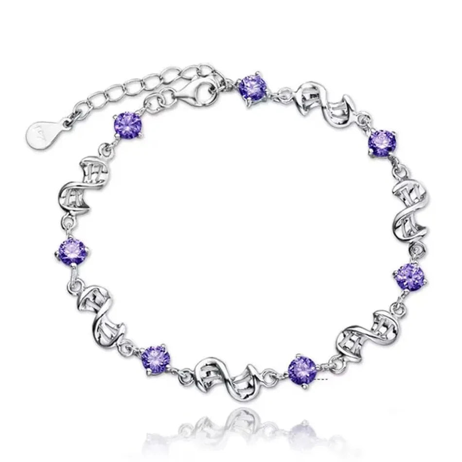 Sparkling Clover Bracelet - 925 Sterling Silver with Purple Crystal Accent