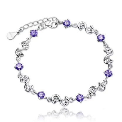 Sparkling Clover Bracelet - 925 Sterling Silver with Purple Crystal Accent