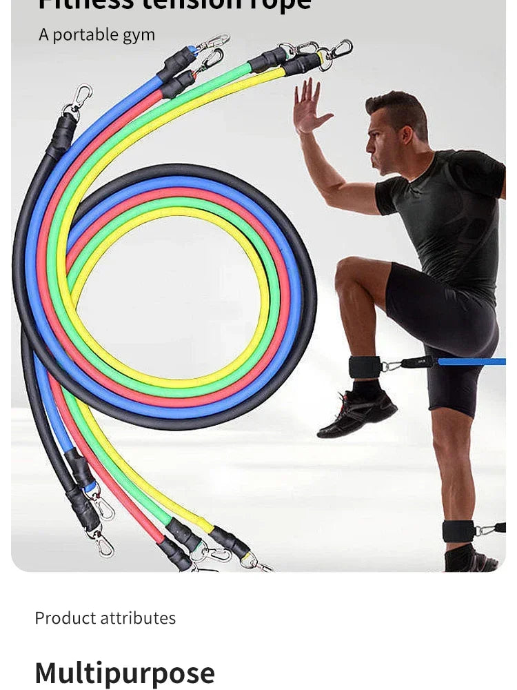 Ultimate 11-Piece Resistance Band Set - Versatile Fitness Training Kit with Handles, Door Anchor, and Carry Bag