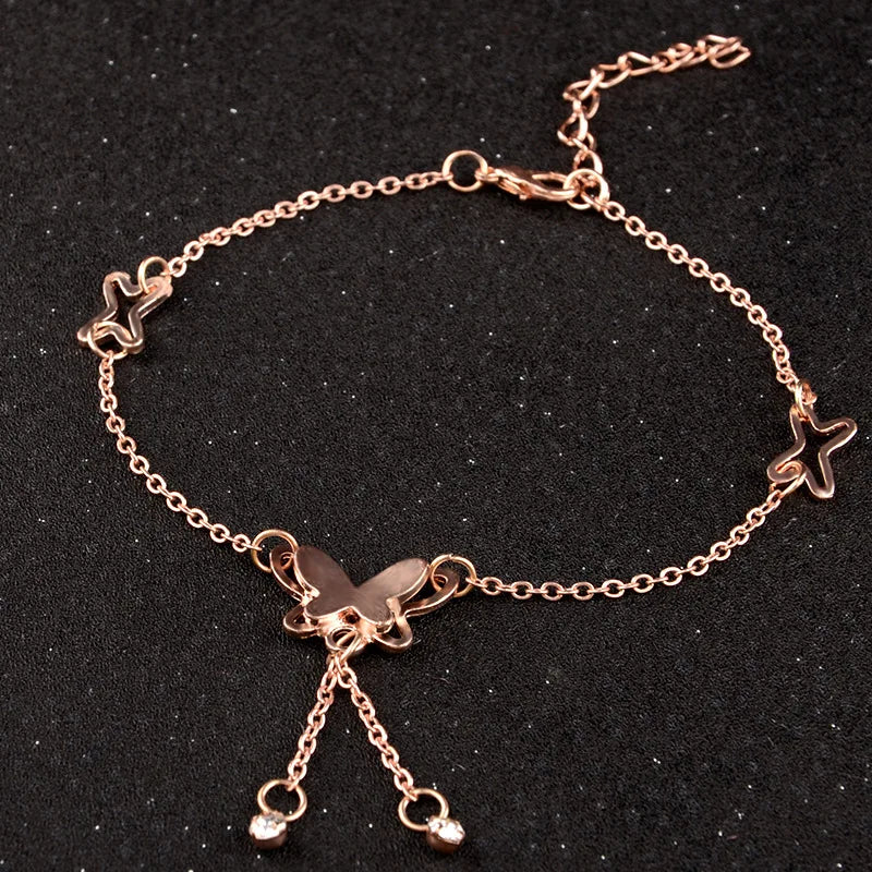 Trendy Butterfly Pendant Anklet - Elegant Summer Beach Leg Chain