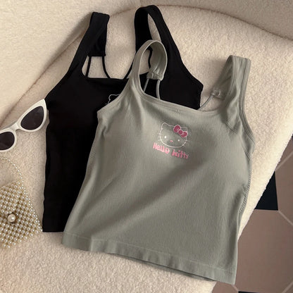 Hello Kitty Y2K Crop Top with Built-In Bra - Cute & Comfy Activewear for Women"