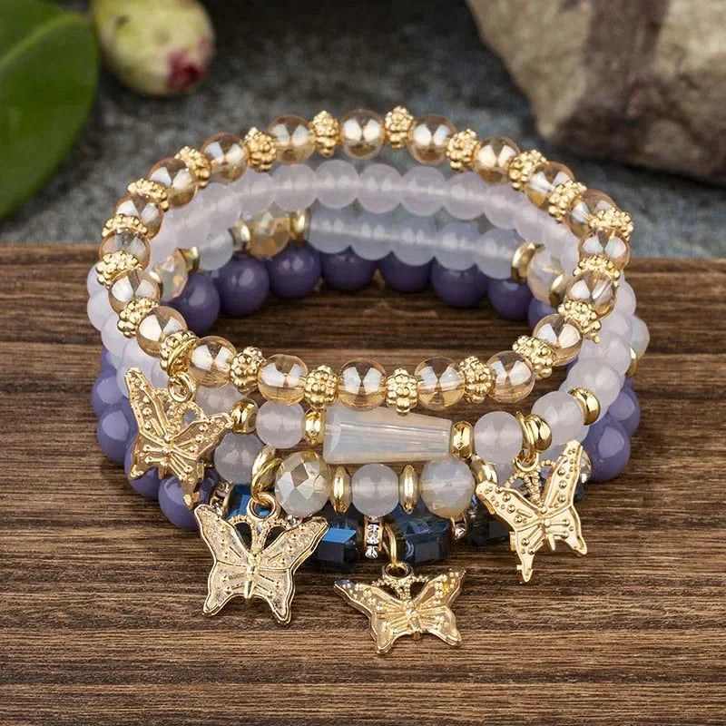 Charming Butterfly Beaded Bracelet Set - Trendy Stackable Jewelry for Women
