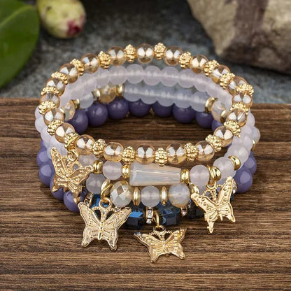 Charming Butterfly Beaded Bracelet Set - Trendy Stackable Jewelry for Women