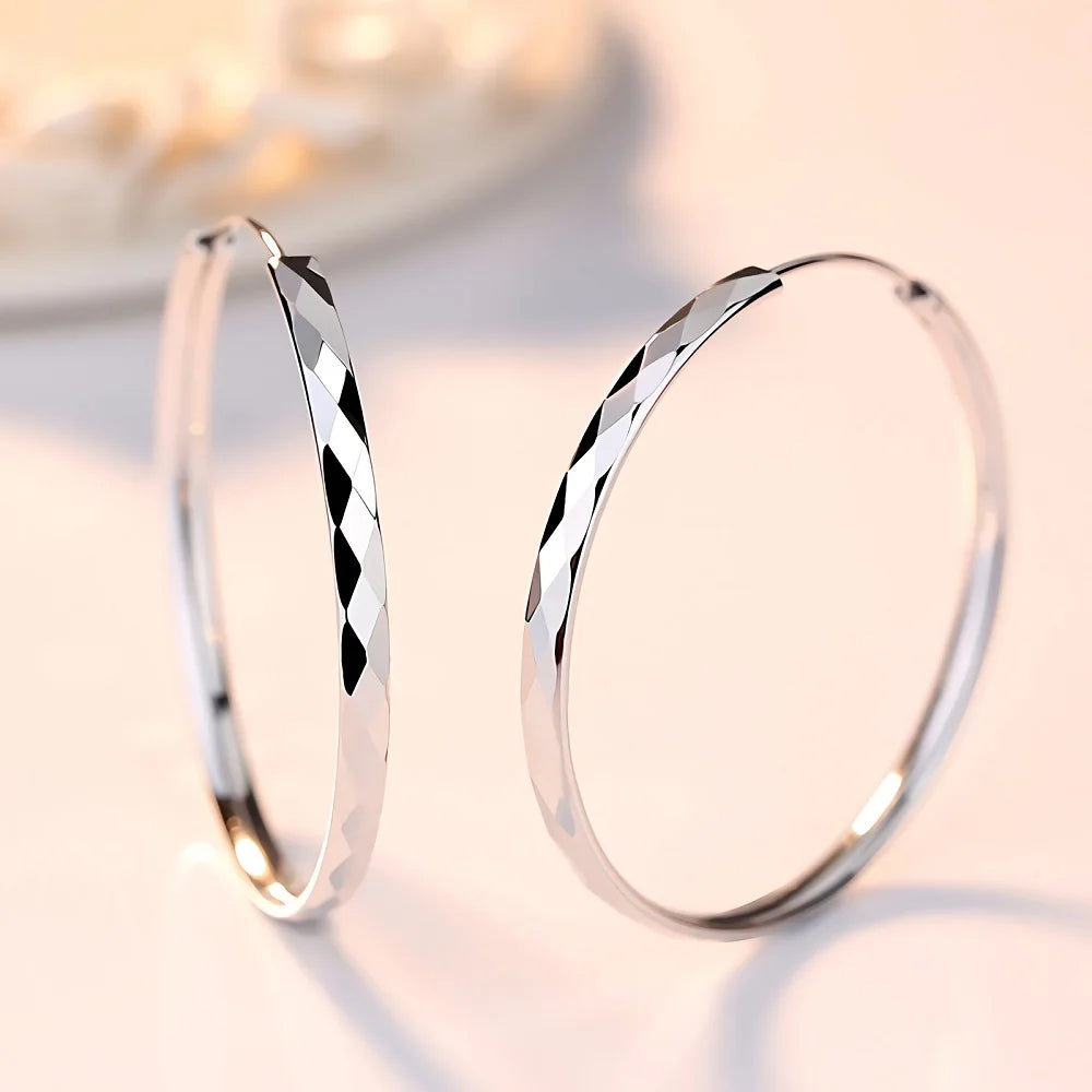 Kaleidoscope Texture Sterling Silver Hoop Earrings - Intricate Embossed Detail
