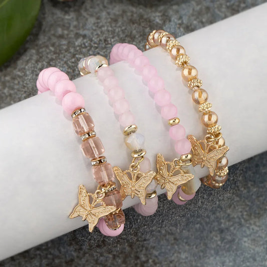 Charming Butterfly Beaded Bracelet Set - Trendy Stackable Jewelry for Women