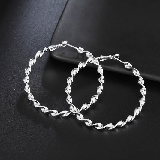 Twisted Rope Design Sterling Silver Hoop Earrings - Elegant Fashion Jewelry