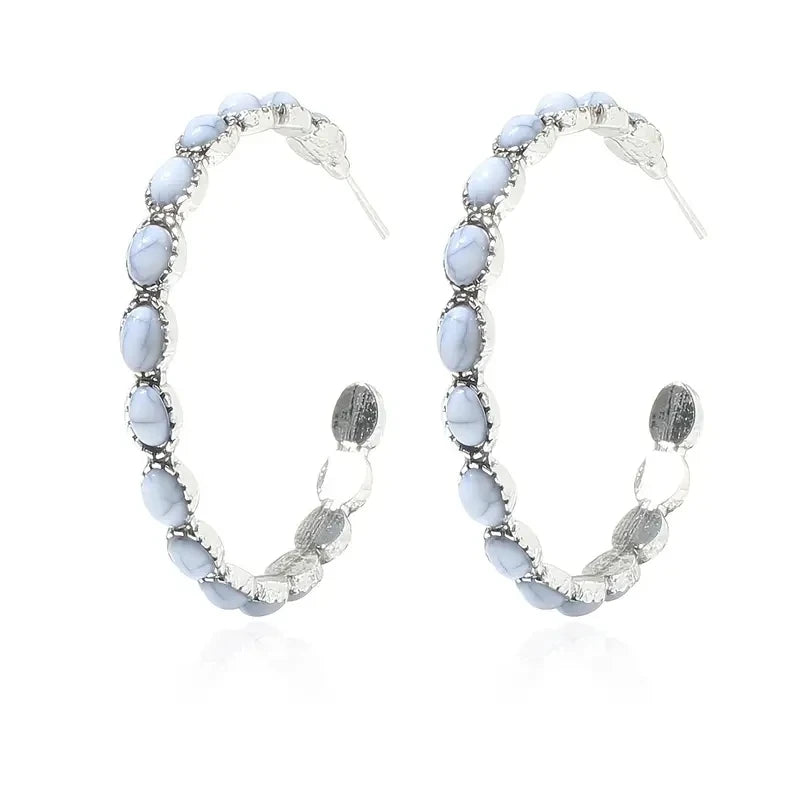 Western Bohemian C-Shaped Hoop Earrings - Vintage-Inspired Simulated Turquoise Jewelry