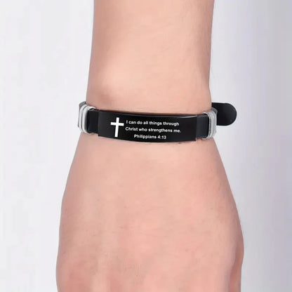 Inspirational Scripture Bracelet - Unisex Stainless Steel & Silicone Faith Jewelry