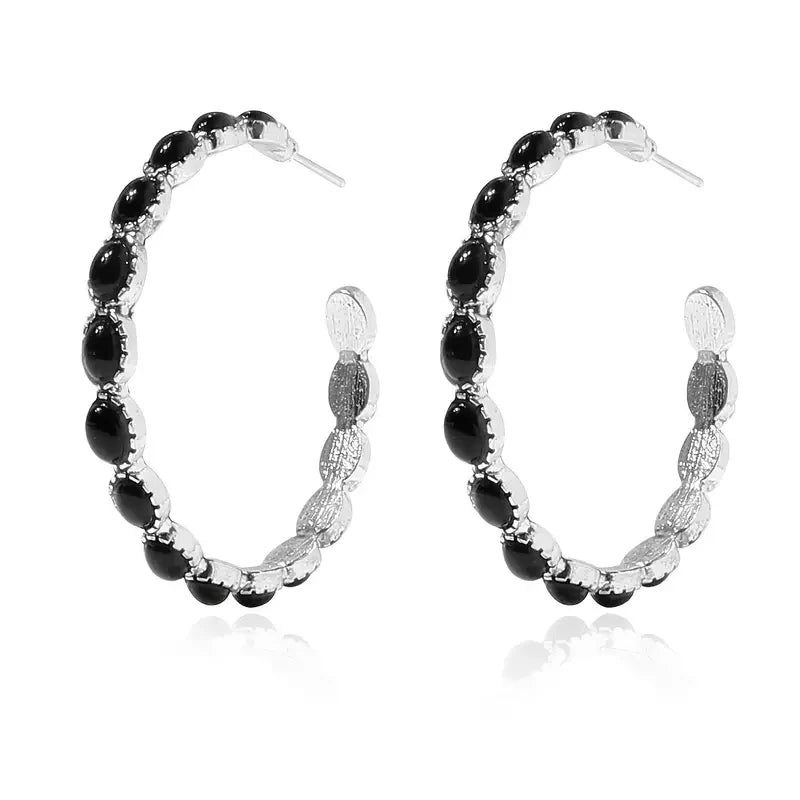 Western Bohemian C-Shaped Hoop Earrings - Vintage-Inspired Simulated Turquoise Jewelry