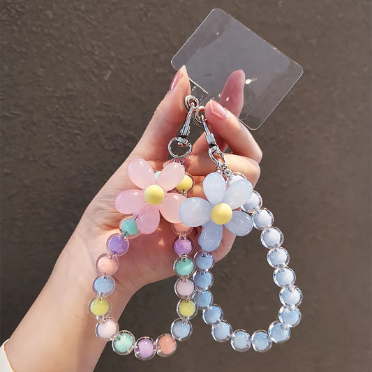 Colorful Moroccan Bead Phone Lanyard - Stylish Wristlet with Flower Charm Phone Anti-lost Lanyard Key Short Wrist