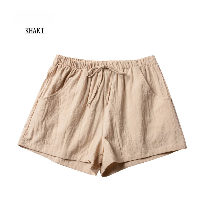 Breathable Linen Casual Shorts - High-Waisted Lounge Wear for Women