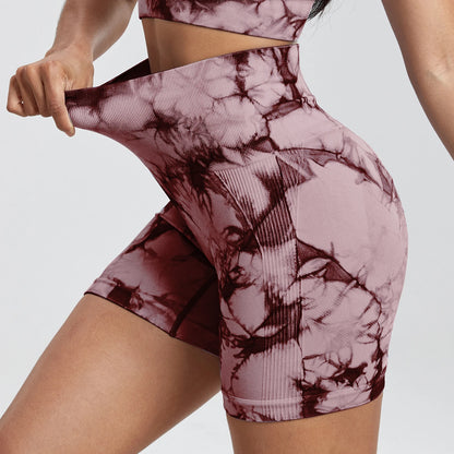 High-Waisted Tie-Dye Gym Shorts - Butt Lift & Comfort Stretch for Women