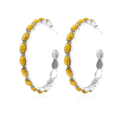 Western Bohemian C-Shaped Hoop Earrings - Vintage-Inspired Simulated Turquoise Jewelry