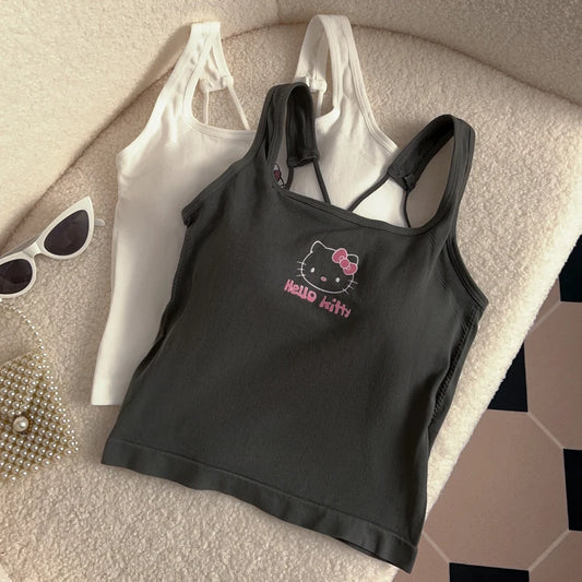 Hello Kitty Y2K Crop Top with Built-In Bra - Cute & Comfy Activewear for Women"