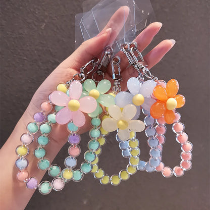 Colorful Moroccan Bead Phone Lanyard - Stylish Wristlet with Flower Charm Phone Anti-lost Lanyard Key Short Wrist