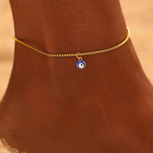 Stainless Steel anklet with blue eye pendant -Elegant Women's Jewelry