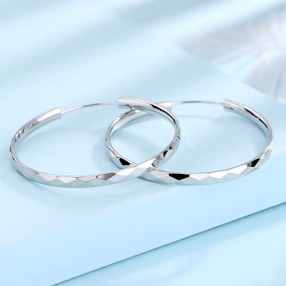 Kaleidoscope Texture Sterling Silver Hoop Earrings - Intricate Embossed Detail